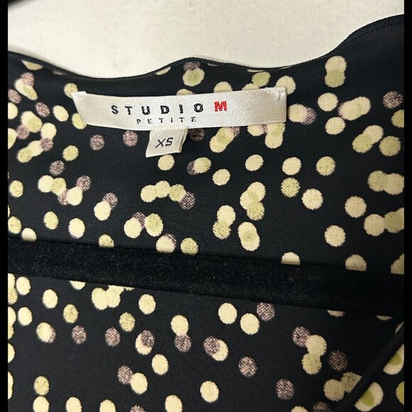 STUDIO M Vintage 2000s Sexy Ruched Black Polka Dot Top Sz XSP Petite - Picture 3 of 5